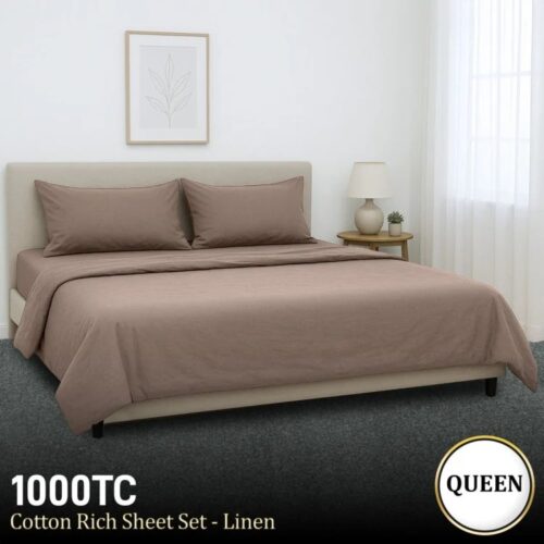 4-Piece Set Queen Size Bed Sheets 1000TC Cotton Rich Flat Fitted Sheets Linen - Image 2