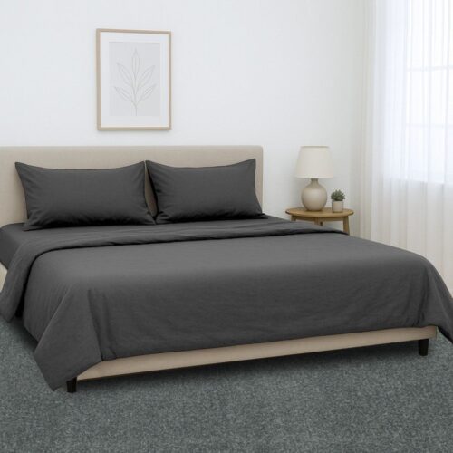 4-Piece Set King Size Bed Sheets 1000TC Cotton Rich Flat Fitted Sheets Charcoal - Image 8