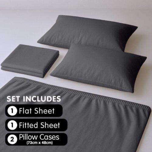 4-Piece Set King Size Bed Sheets 1000TC Cotton Rich Flat Fitted Sheets Charcoal - Image 6
