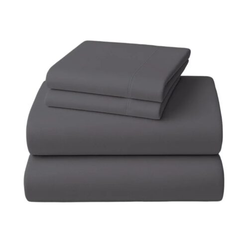4-Piece Set King Size Bed Sheets 1000TC Cotton Rich Flat Fitted Sheets Charcoal
