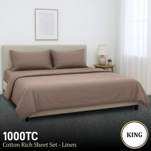 4-Piece Set King Size Bed Sheets 1000TC Cotton Rich Flat Fitted Sheets Linen - Image 2
