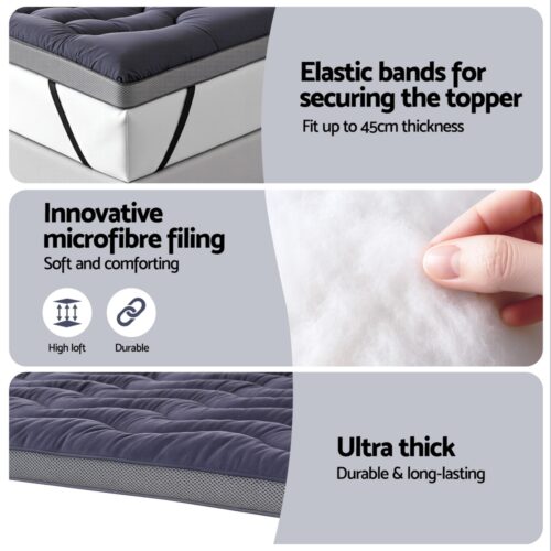 Giselle 5cm Mattress Topper Pillowtop toppers Bamboo Charcoal Queen - Image 6
