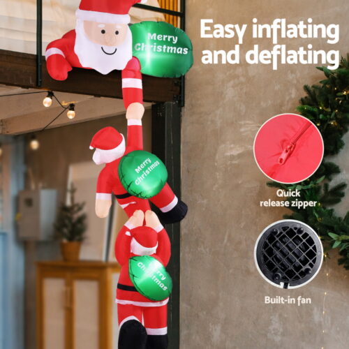 Jingle Jollys Christmas Inflatable Climbing Santa 2.5M Height LED Decorations Illuminated - Image 5