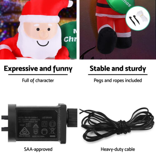 Jingle Jollys Christmas Inflatable Climbing Santa 2.5M Height LED Decorations Illuminated - Image 6