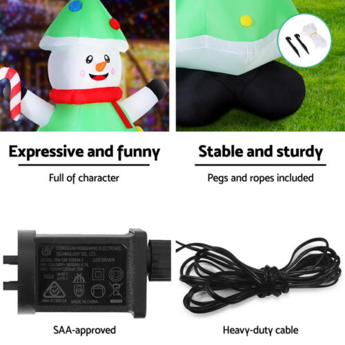 Jingle Jollys Christmas Inflatable Snowman Tree 2.75M Height LED Decorations Illuminated - Image 7