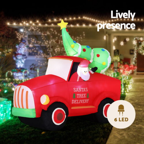 Jingle Jollys Christmas Inflatable Santa Truck 1.6M Height LED Decorations Illuminated - Image 5