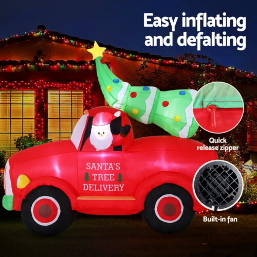 Jingle Jollys Christmas Inflatable Santa Truck 1.6M Height LED Decorations Illuminated - Image 6