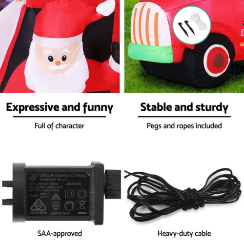 Jingle Jollys Christmas Inflatable Santa Truck 1.6M Height LED Decorations Illuminated - Image 7