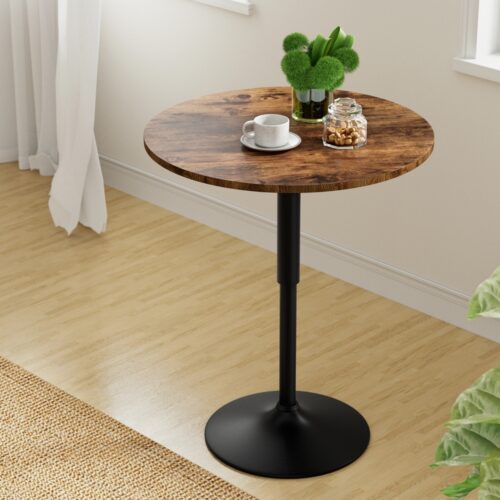 Artiss Height Adjustable Bar Table 360 Swivel Round Gaslift Design 60cm Rustic Brown Black - Image 7