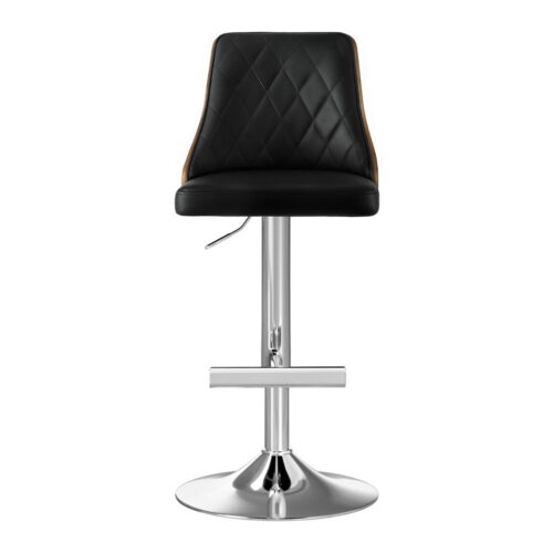 Artiss 2X Bar Stool Wood Swivel Adjustable Kitchen Counter Stool Leather Black - Image 3