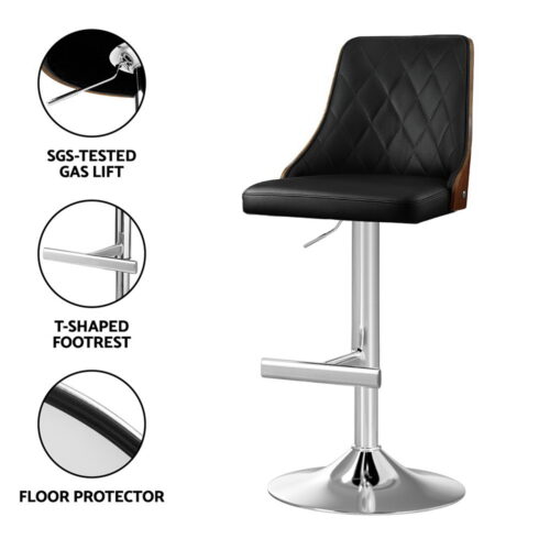 Artiss 2X Bar Stool Wood Swivel Adjustable Kitchen Counter Stool Leather Black - Image 6