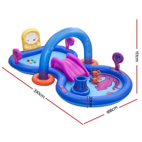Bestway Kids Inflatable Play Splash Pool with Slide Ball Tossing Toys Coral Basket - Image 2