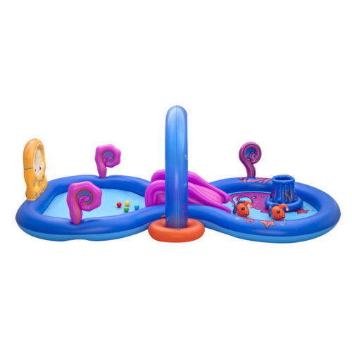 Bestway Kids Inflatable Play Splash Pool with Slide Ball Tossing Toys Coral Basket - Image 3