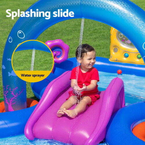 Bestway Kids Inflatable Play Splash Pool with Slide Ball Tossing Toys Coral Basket - Image 4
