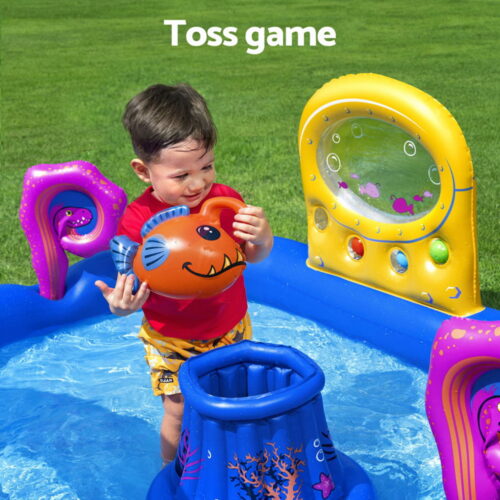 Bestway Kids Inflatable Play Splash Pool with Slide Ball Tossing Toys Coral Basket - Image 5