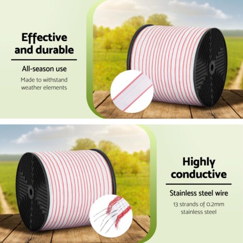 Giantz Electric Fence Tape Polytape 400M Electric Fence Wire Red White - Image 5