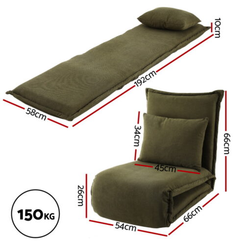 Artiss Floor Lounge Sofa Bed Foldable Green - Image 2