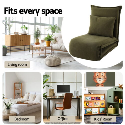 Artiss Floor Lounge Sofa Bed Foldable Green - Image 6