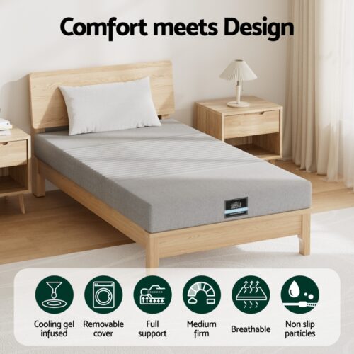 Giselle Bedding Cool Gel Memory Foam Mattress Charcoal 7-Zone Washable Bamboo Cover 15cm Single - Image 4