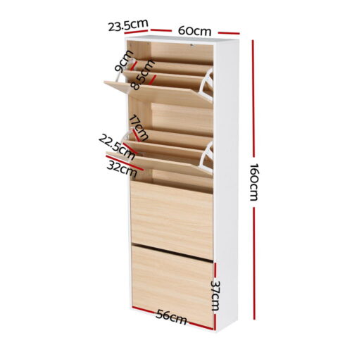 Artiss Shoe Rack Cabinet 24 Pairs Adjustable Shelf Pine - Image 3