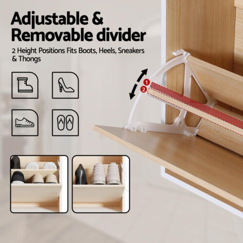 Artiss Shoe Rack Cabinet 24 Pairs Adjustable Shelf Pine - Image 6