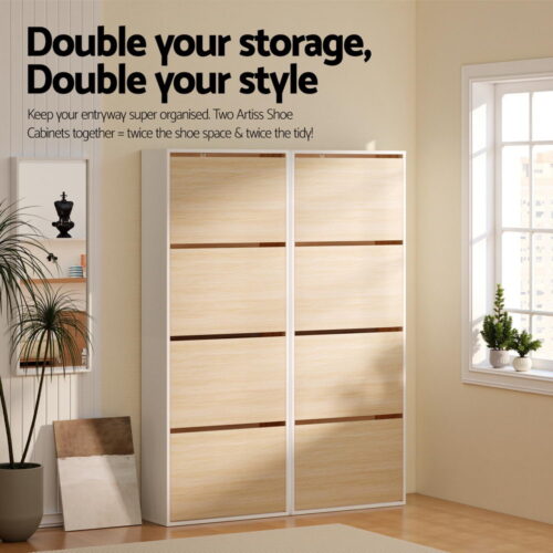 Artiss Shoe Rack Cabinet 24 Pairs Adjustable Shelf Pine - Image 7