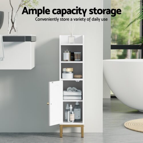 Artiss Bathroom Storage Cabinet Floor Organizer Toilet Corner Adjustable Shelf with Door White - Image 5
