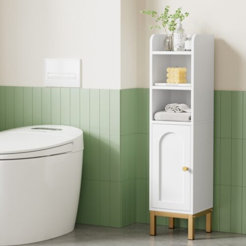 Artiss Bathroom Storage Cabinet Floor Organizer Toilet Corner Adjustable Shelf with Door White - Image 8