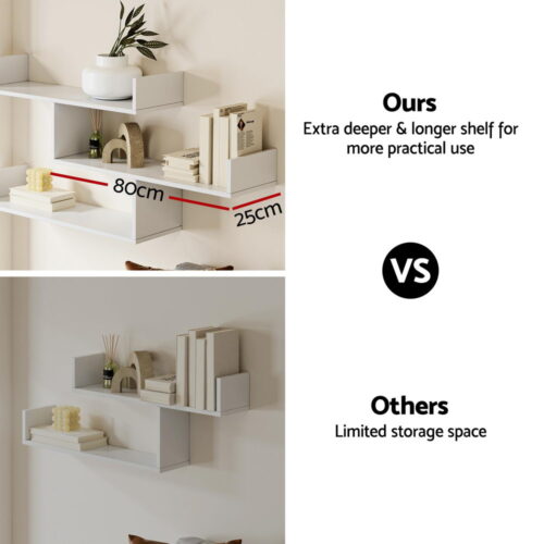 Artiss Floating Wall Shelf 3 Tier White - Image 6