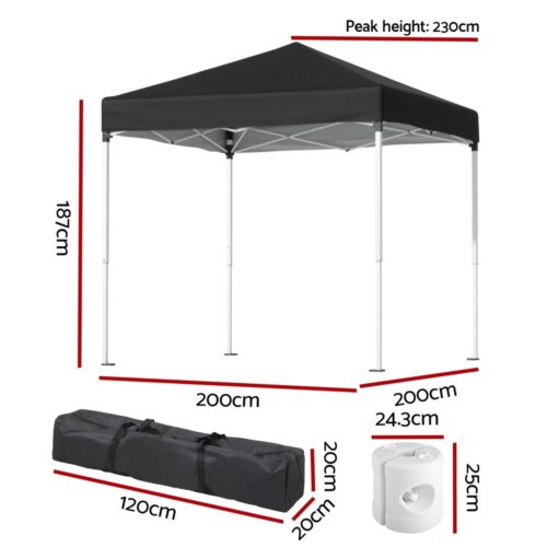 Instahut Gazebo 2x2m Outdoor Patio Garden Marquee Shade w/ Base Pods Black - Image 2