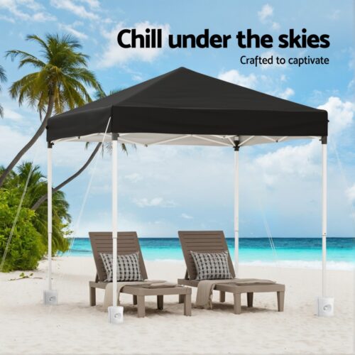 Instahut Gazebo 2x2m Outdoor Patio Garden Marquee Shade w/ Base Pods Black - Image 5