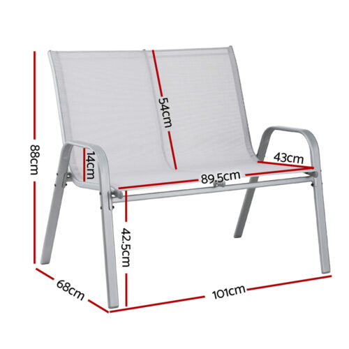 Gardeon Garden Bench Seat Steel Outdoor Patio Park Lounge Backyard Chair Grey - Image 3