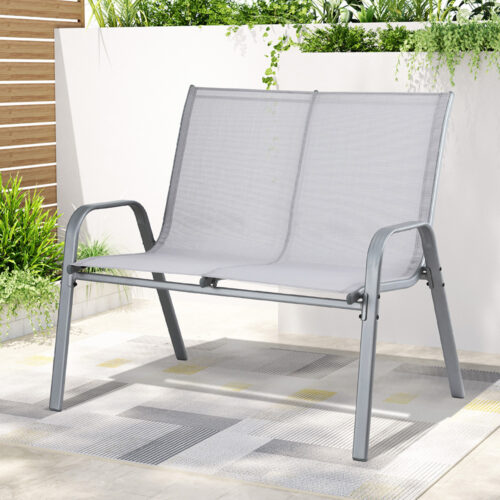 Gardeon Garden Bench Seat Steel Outdoor Patio Park Lounge Backyard Chair Grey - Image 7