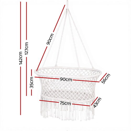 Gardeon Hammock Chair Cotton Swing Chair Outdoor Indoor Cream - Image 2