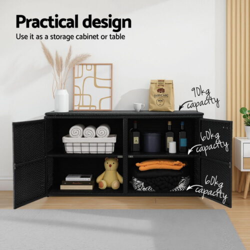 Gardeon Outdoor Storage Cabinet Box Deck Wicker Shelf Chest Garden Shed Tools Black - Image 5