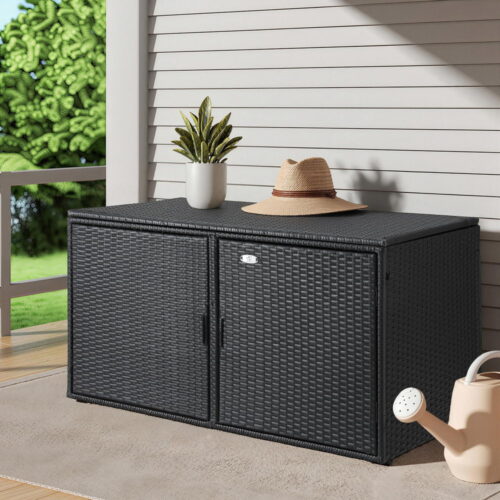 Gardeon Outdoor Storage Cabinet Box Deck Wicker Shelf Chest Garden Shed Tools Black - Image 7