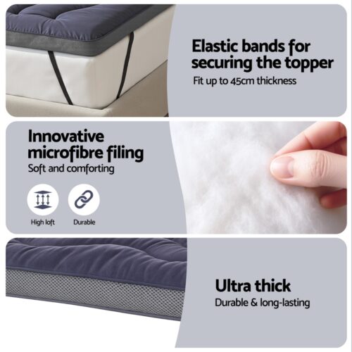 Giselle 5cm Mattress Topper Pillowtop toppers Bamboo Charcoal King Single - Image 6