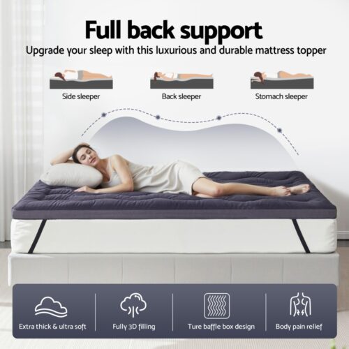 Giselle 5cm Mattress Topper Pillowtop toppers Bamboo Charcoal Single - Image 4