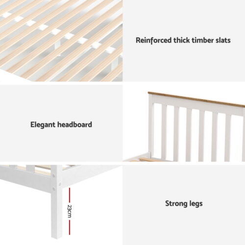 Artiss Bed Frame Single Size Wooden Platform with 2 Storage Drawers White PONY - Image 6