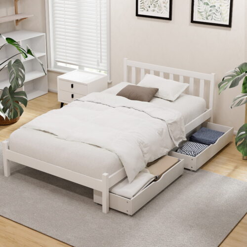 Artiss Bed Frame King Single Size Wooden Platform with 2 Storage Drawers White - Image 7