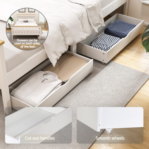 Artiss Bed Frame Double Size Wooden Platform with 2 Storage Drawers White PONY - Image 3