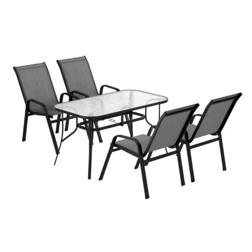 Gardeon 5PC Outdoor Dining Set Table and Chairs Patio Furniture Bistro Set Garden Grey - Image 3