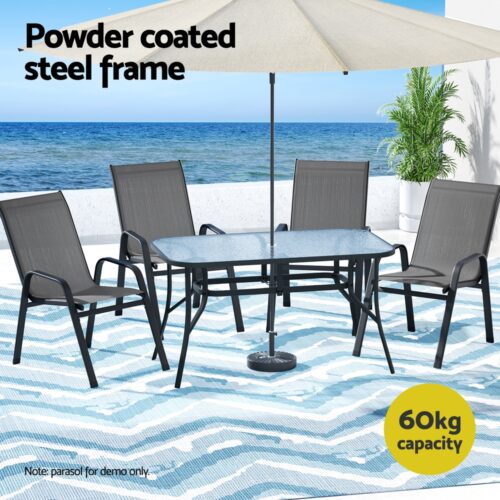 Gardeon 5PC Outdoor Dining Set Table and Chairs Patio Furniture Bistro Set Garden Grey - Image 4