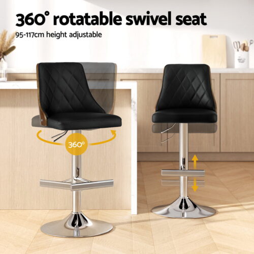 Artiss 4X Bar Stool Wood Swivel Adjustable Kitchen Counter Stool Leather Black - Image 4