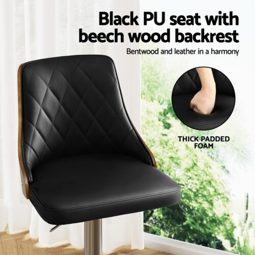 Artiss 4X Bar Stool Wood Swivel Adjustable Kitchen Counter Stool Leather Black - Image 5