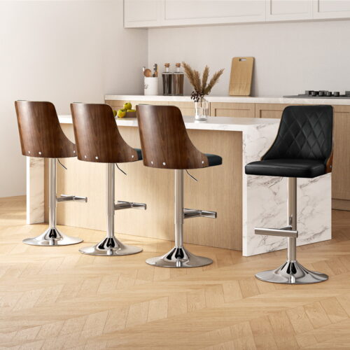 Artiss 4X Bar Stool Wood Swivel Adjustable Kitchen Counter Stool Leather Black - Image 7
