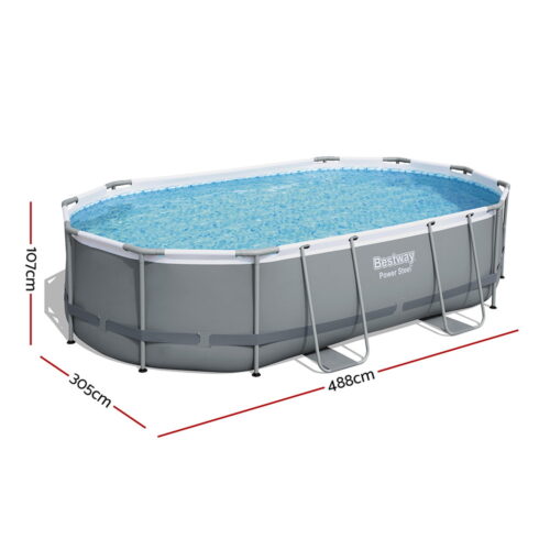 Bestway 488x305x107cm Swimming Pool Steel Frame Set w/ Pump Filter Ladder Cover - Image 2