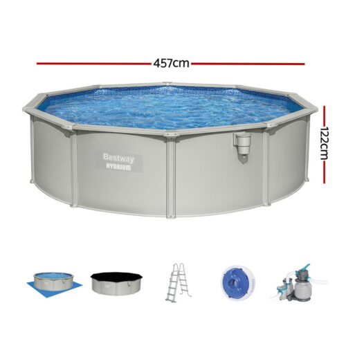 Bestway Swimming Pool Steel Frame Round Pool Set 457cm w/ Filter Ladder 17430L - Image 2