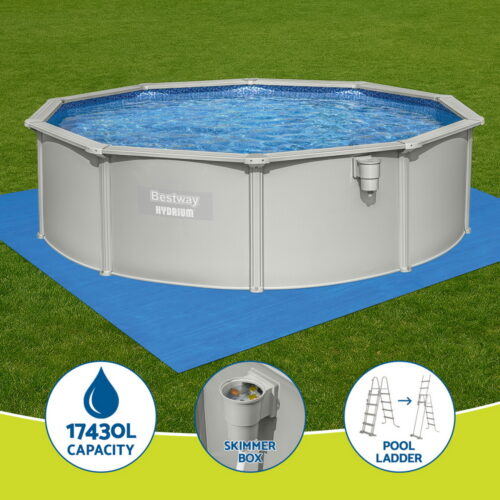 Bestway Swimming Pool Steel Frame Round Pool Set 457cm w/ Filter Ladder 17430L - Image 4
