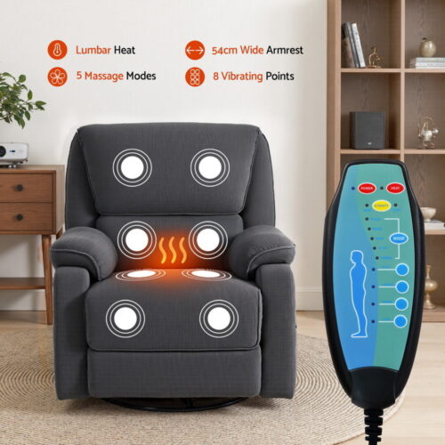 Artiss Rocking Recliner Chair 360 Swivel Massage Heated Reclining Chairs - Image 5